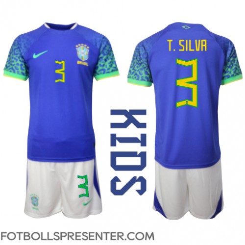 Brasilien Thiago Silva #3 Bortatröja Barn VM 2022 Kortärmad (+ korta byxor)